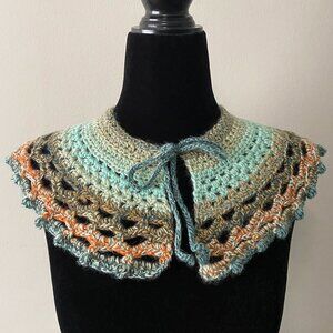 Handmade Crochet Blue Orange Multicolour Wool Blend Collar Neckwear Accessory